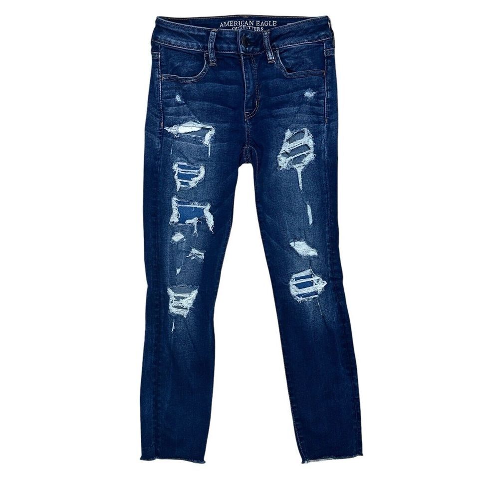 American Eagle Super Stretch Women's Jegging Crop Distressed Jeans 4 Regular